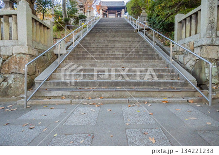 「岡山県」（12月）【神社】　倉敷市の阿智神社　長く続く急な階段の参道 134221238