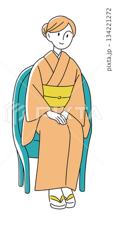椅子に座る着物の女性のイラスト/和装・日本文化・人物素材 椅子に座る着物の女性のイラスト/和装・日本文化・人物素材 134221272