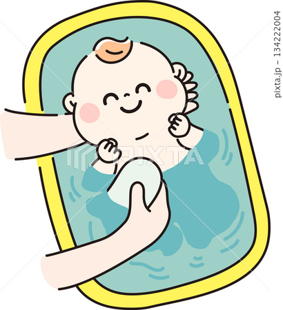 沐浴をしてもらってご機嫌な赤ちゃん 134222004
