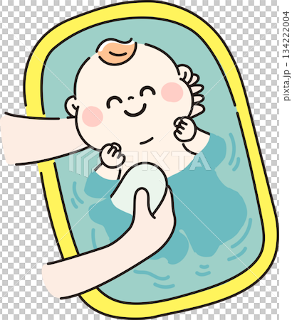 沐浴をしてもらってご機嫌な赤ちゃん 134222004