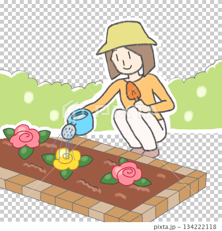 ガーデニングをする女性のイラスト ガーデニングをする女性のイラスト 134222118