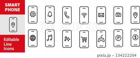 スマホ.スマートフォンとアプリの編集可能な線画イメージイラストアイコン2 134222204
