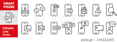 スマホ.スマートフォンとアプリの編集可能な線画イメージイラストアイコン3 134222205