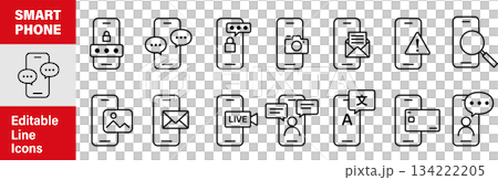 スマホ.スマートフォンとアプリの編集可能な線画イメージイラストアイコン3 134222205