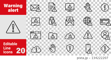 可編輯的線條圖圖標，例如警告、警報、注意、危險 134222207