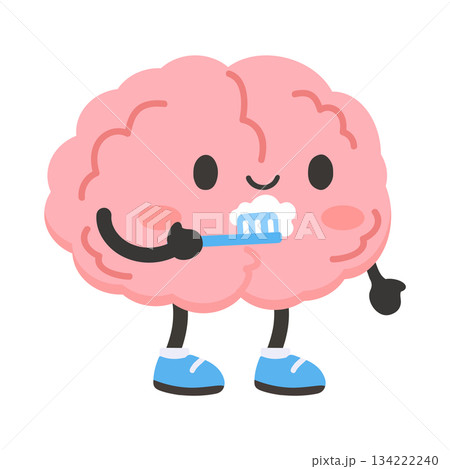 Illustration of Brain Brushing Teeth 134222240