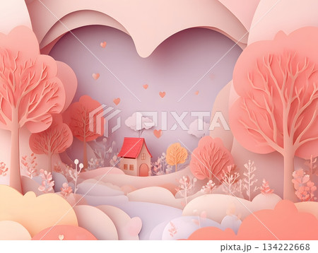 Soft paper-cut pastel love valley background with blank composition 134222668
