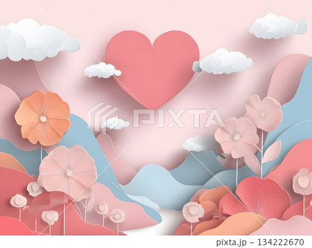 Soft paper-cut pastel love valley background with blank composition 134222670