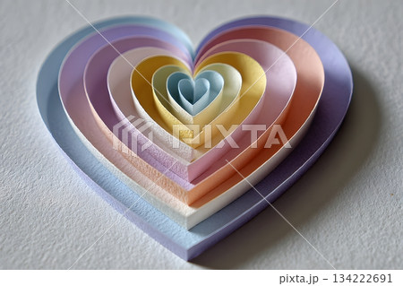 Pastel paper-cut gentle heart folds with center space 134222691