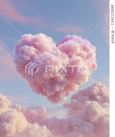3d cute pink cloud heart floating sky dreamy pastel harmony 134222698