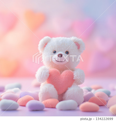 3d cute teddy bear holding heart pastel sweet tone valentine background 3d cute teddy bear holding heart pastel sweet tone valentine background 134222699
