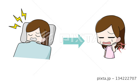 歯ぎしりが原因であごが痛む女性のイラスト 134222707