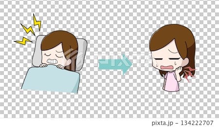 歯ぎしりが原因であごが痛む女性のイラスト 134222707