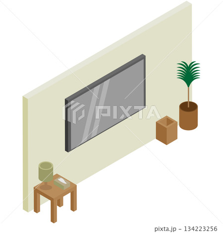 アイソメトリックな壁掛けテレビのイメージイラスト素材 134223256