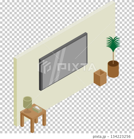 アイソメトリックな壁掛けテレビのイメージイラスト素材 134223256