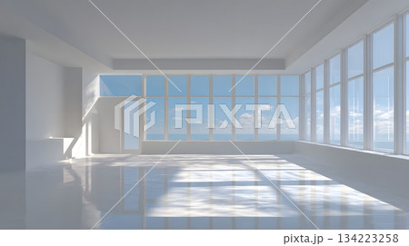 Modern 2026 interior layout emphasizing empty wall space 134223258