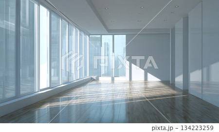 Modern 2026 interior layout emphasizing empty wall space 134223259