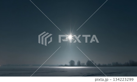 orthodox christmas holy star beam light over snowy horizon elegant minimal 134223299