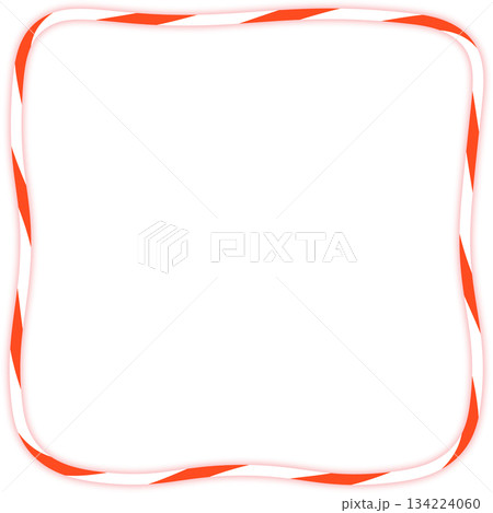 Abstract festive square rounded wavy Christmas frame in red and white stripes, isolated on a transparent background. Perfect for Christmas designs, invitations, or holiday decorations. PNG. Vector 134224060