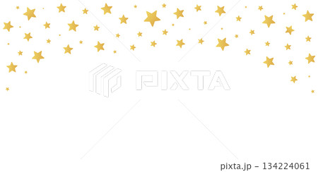 Banner with elegant scattered golden stars, isolated on a clean background. Copy space. Place for text. Perfect for festive designs, celebrations, or decorative projects. PNG. Vector illustration 134224061