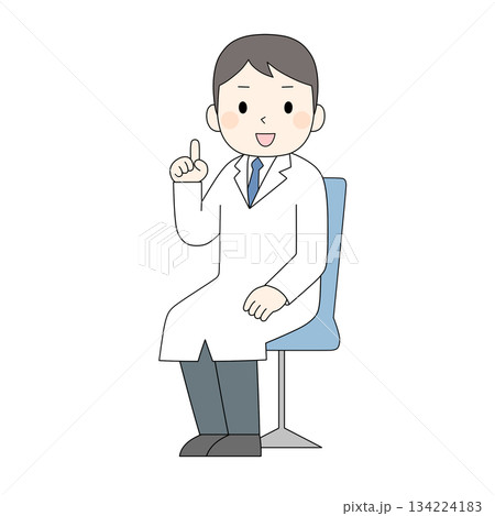椅子に座り、指を一本立ててアドバイスや説明をしている男性医師(カラー) 椅子に座り、指を一本立ててアドバイスや説明をしている男性医師(カラー) 134224183