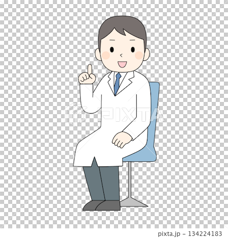 椅子に座り、指を一本立ててアドバイスや説明をしている男性医師(カラー) 椅子に座り、指を一本立ててアドバイスや説明をしている男性医師(カラー) 134224183