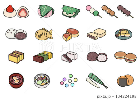 かわいい和菓子のイラストセット 134224198