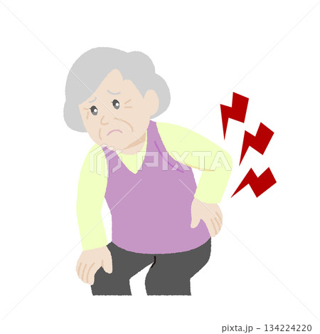 手描き風の腰痛に悩む女性 134224220