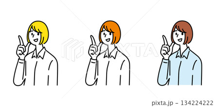 人差し指を出してポイントを説明する若い女性 人差し指を出してポイントを説明する若い女性 134224222