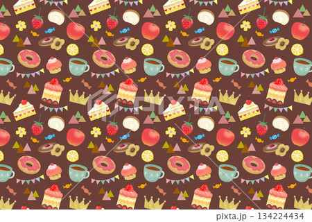 お菓子と果物の背景イラスト 134224434