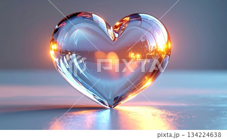 Shiny red heart shape vector illustration design for a romantic Valentine's Day card decoration with light reflecting on the glass water symbol Shiny red heart shape vector illustration design for a romantic Valentine's Day card decoration with light reflecting on the glass water symbol 134224638