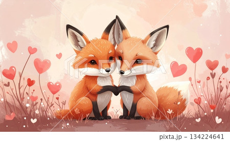 Cute red fox animal portrait with fluffy fur and loving eyes in the forest 134224641