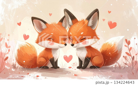 Cute red fox animal portrait with fluffy fur and loving eyes in the forest 134224643