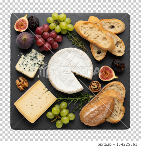 Gourmet artisan cheese plate with bread, grape, fig, and walnut. An elegant and appetizing food platter for sharing Gourmet artisan cheese plate with bread, grape, fig, and walnut. An elegant and appetizing food platter for sharing 134225363