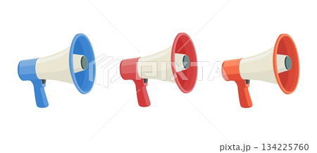 Loudspeaker, megaphone, bullhorn icon. Loud speaker, sound horn for broadcasting, announcing, advertising. Alert, alarm, announcement concept. Flat vector illustration isolated on white background Loudspeaker, megaphone, bullhorn icon. Loud speaker, sound horn for broadcasting, announcing, advertising. Alert, alarm, announcement concept. Flat vector illustration isolated on white background 134225760