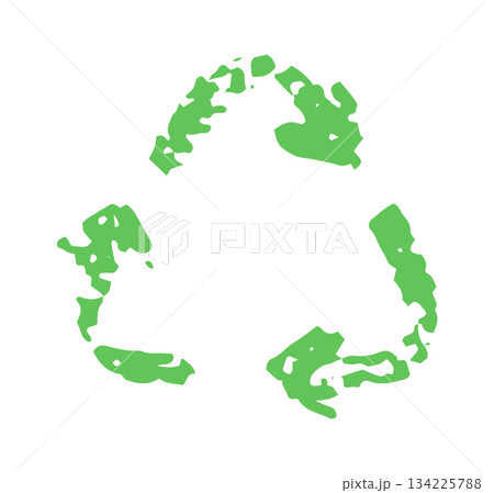 Green Recycling Concept Drawn with Crayon Strokes, Eco-Friendly Symbol for Sustainability, Environmental Awareness, Green Energy, Zero Waste Projects. Vector illustration 134225788