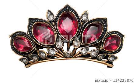 Elegant royal tiara crown with ruby and diamond. An intricate majestic jewelry piece with luxurious, powerful feel 134225876
