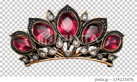 Elegant royal tiara crown with ruby and diamond. An intricate majestic jewelry piece with luxurious, powerful feel 134225876