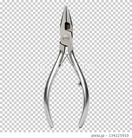 Silver needle nose plier, professional metal hand tool for repair. Useful industrial equipment for any workshop 134225910