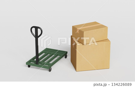 Hand Truck and Cardboard Boxes. 3D Rendering. Hand Truck and Cardboard Boxes. 3D Rendering. 134226089
