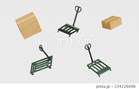 Hand Truck and Cardboard Boxes. 3D Rendering. Hand Truck and Cardboard Boxes. 3D Rendering. 134226090