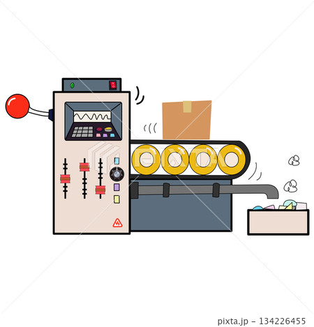 Cartoon Conveyor Belt Machine with package Box 134226455