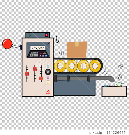 Cartoon Conveyor Belt Machine with package Box 134226455