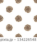 Pinecone top view simple staggered seamless pattern. Hand painted textured watercolor cone flower on white background. Natural brown winter mood for holiday textile and wrap paper or wallpaper design. 134226548