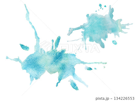 Turquoise granulated splash with branching flow, soft water edges. Isolated hand drawn watercolor illustration in expressive abstract form. Creative backgrounds, poster art, airy aquatic compositions. Turquoise granulated splash with branching flow, soft water edges. Isolated hand drawn watercolor illustration in expressive abstract form. Creative backgrounds, poster art, airy aquatic compositions. 134226553