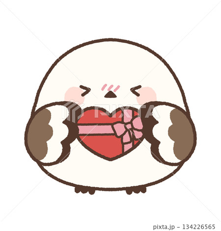 ハートのギフトを持った照れ顔のシマエナガ 134226565