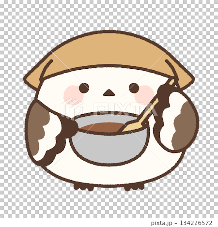 一隻長尾山雀正在攪拌自製巧克力 134226572