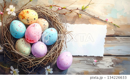 Easter-themed backgrounds are perfect for promotional backgrounds. 134226633