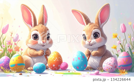 Easter-themed backgrounds are perfect for promotional backgrounds. 134226644