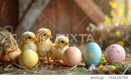 Easter-themed backgrounds are perfect for promotional backgrounds. 134226799